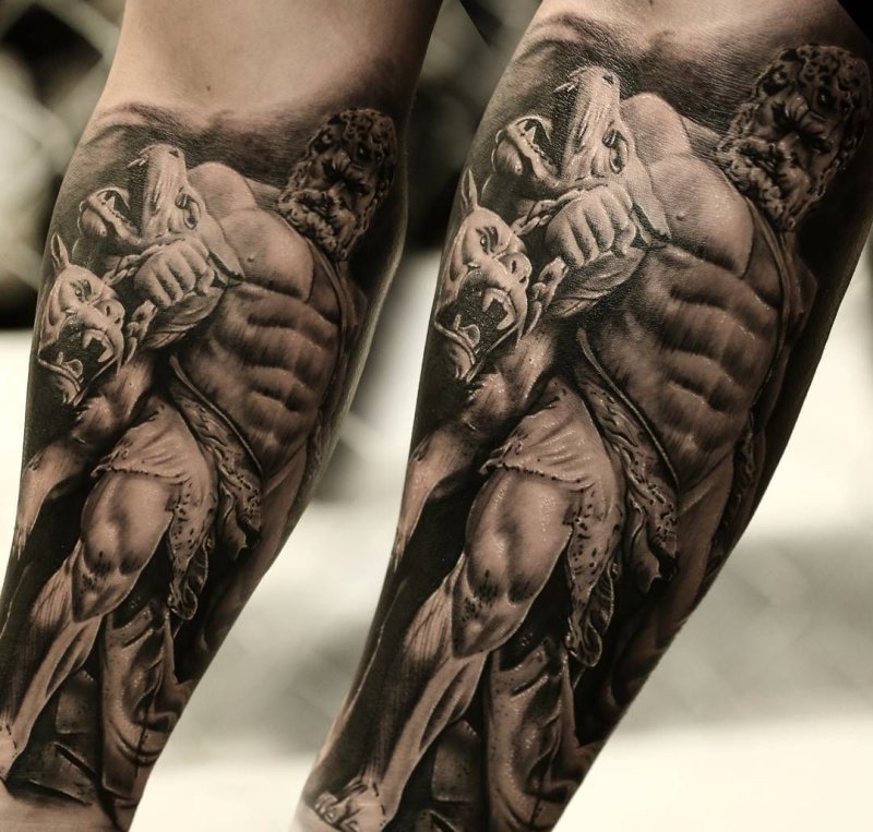 Greek-style tattoo on the forearm for men