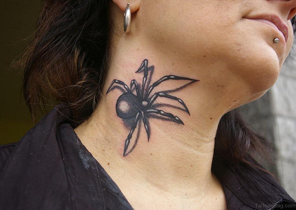 Large spider neck tattoo for women