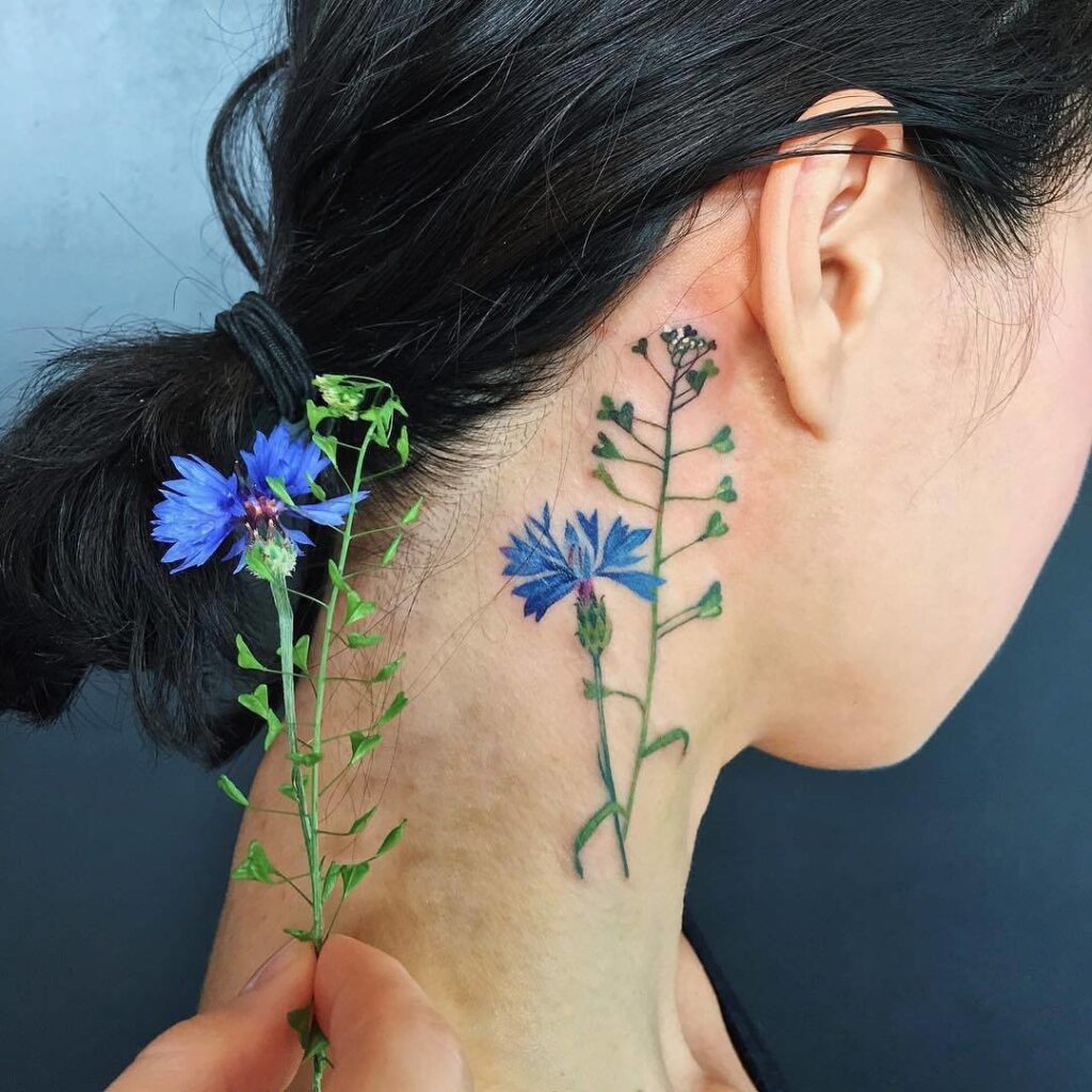 Colored neck tattoo for women