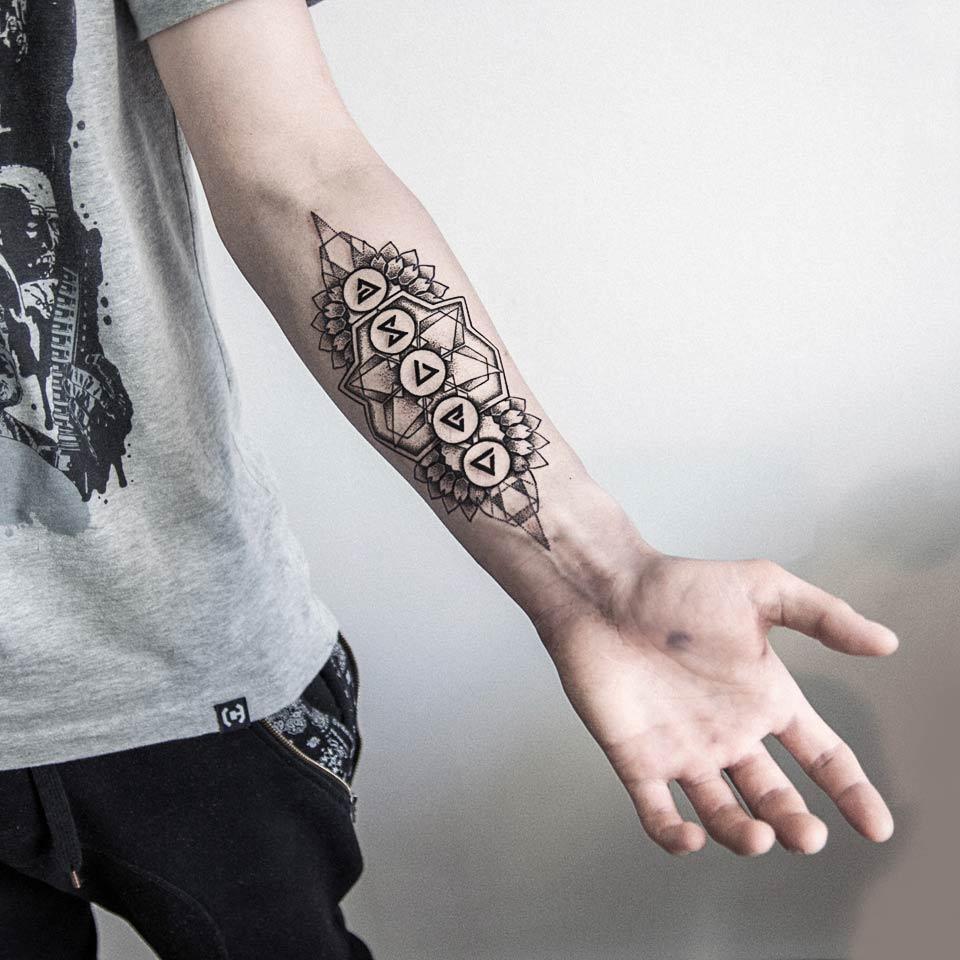 Tattoo symbols on the forearm for men