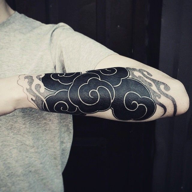 Blackwork tattoo on the forearm for men