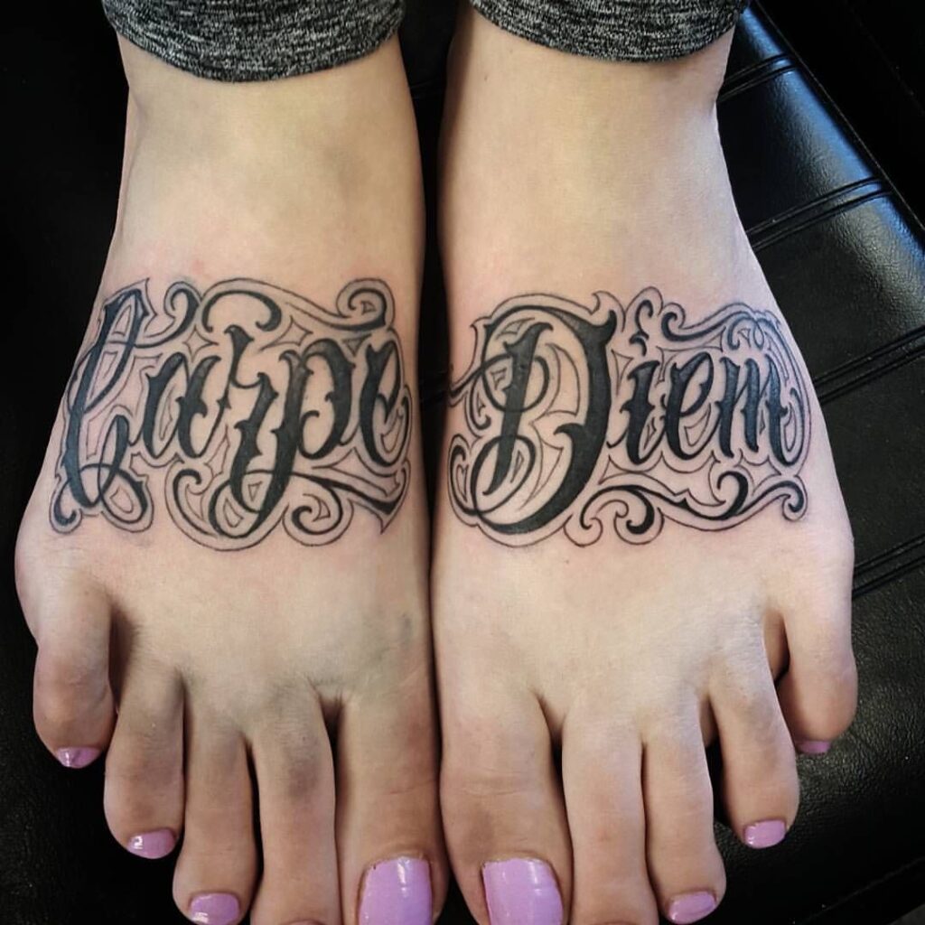 Calligraphy style ankle tattoo for women