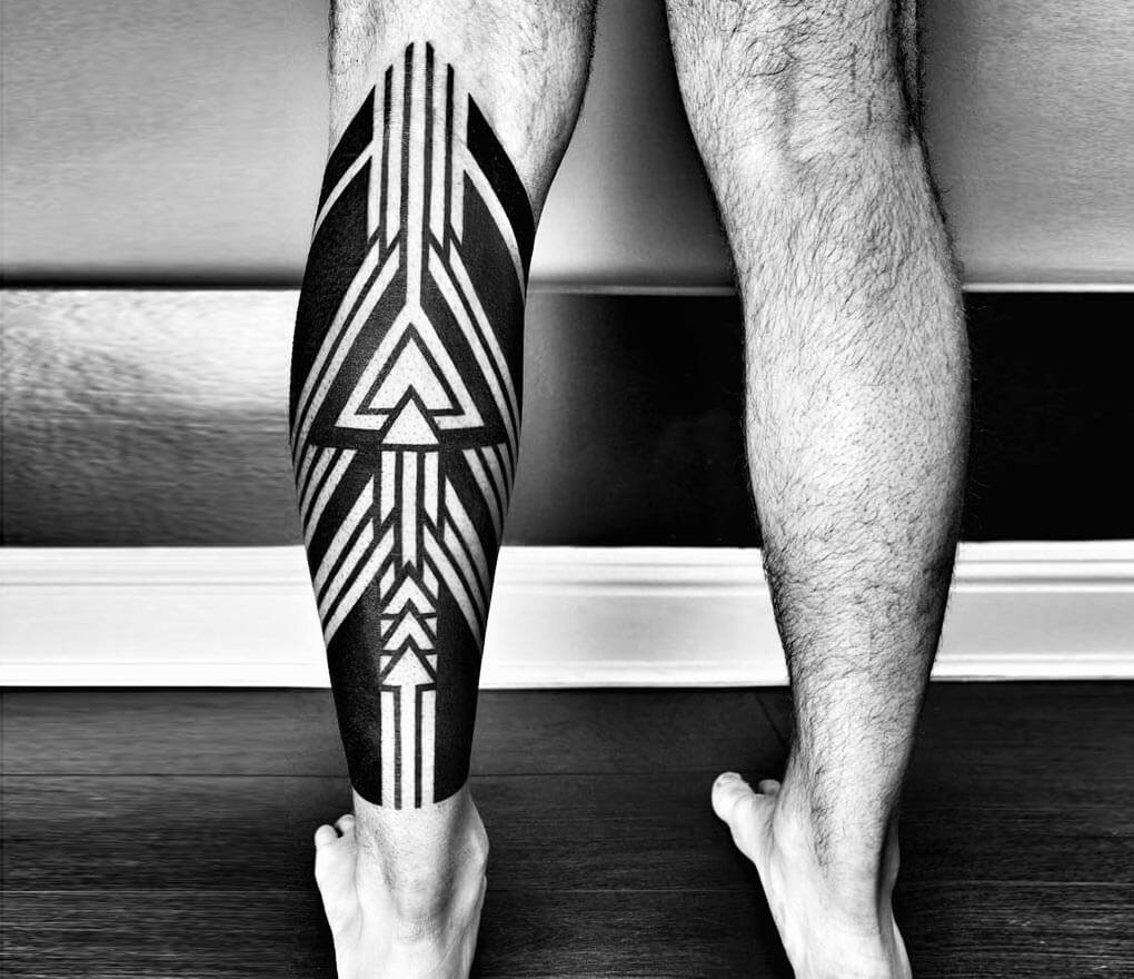 Large tattoo on the calf for men