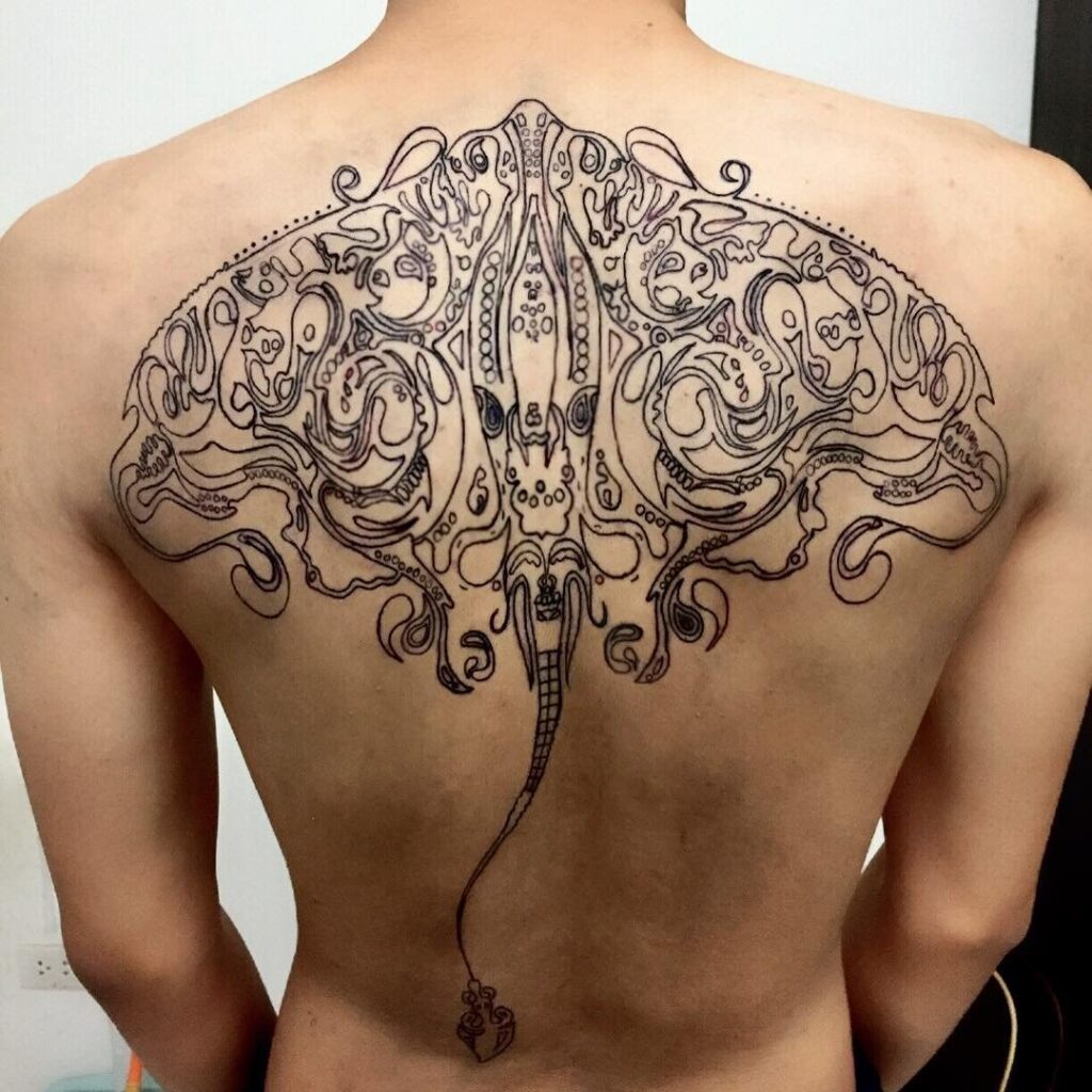 Large tattoo on the back for men