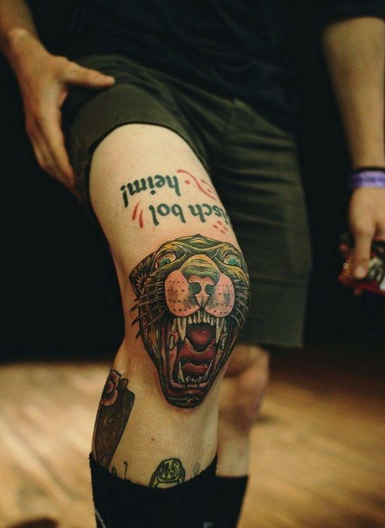 Panther tattoo on the knee for men