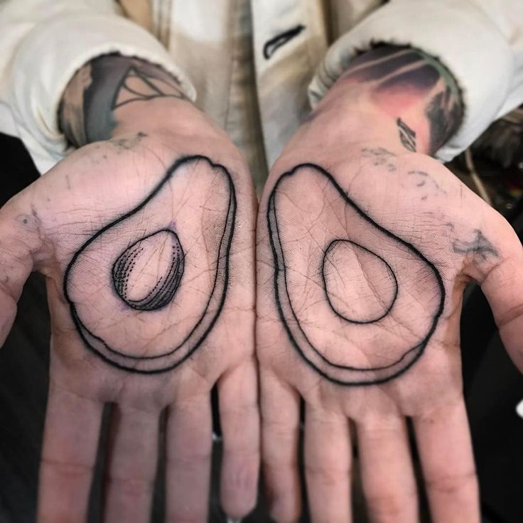 Avocado tattoo on the palm of the hand for men