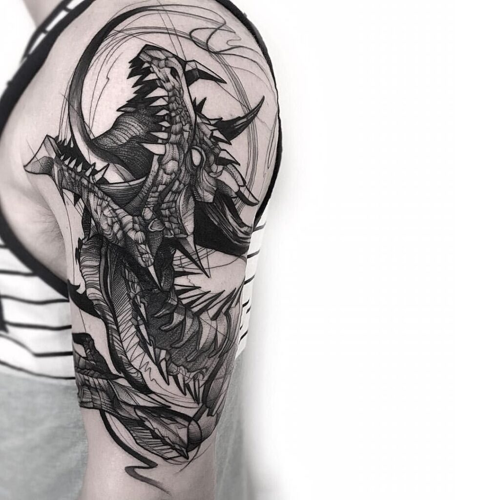 Dragon tattoo on the shoulder for men