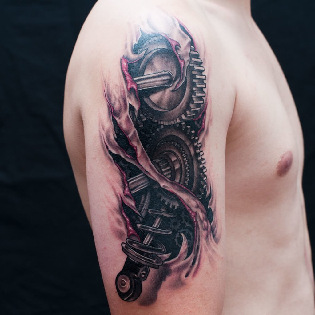 Tattoo of a gladiator on the shoulder for men