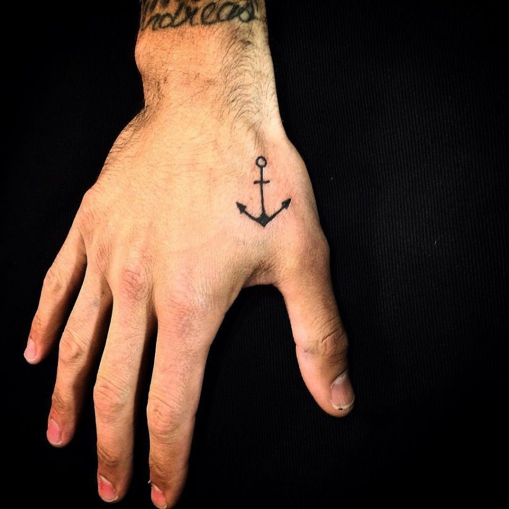 Anchor tattoo on the hand for men