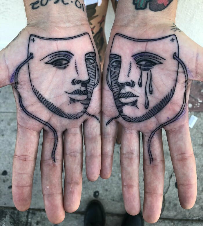 Tattoo masks on the palm of the hand for women