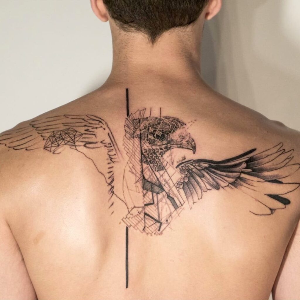 Large tattoo on the back for men