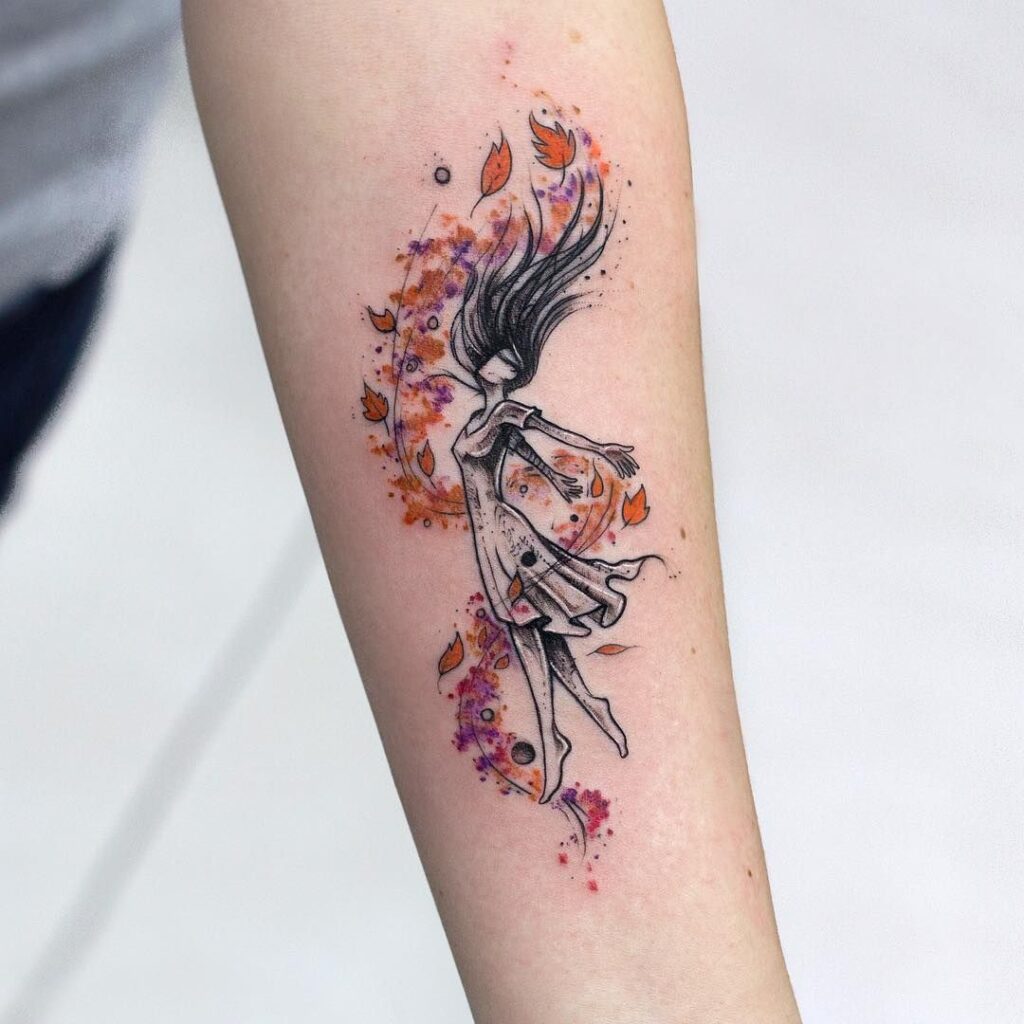 Tattoo of a girl on the forearm for women