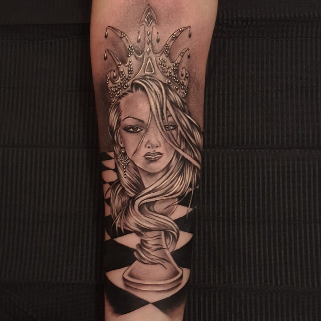 Big girl tattoo on the forearm for women