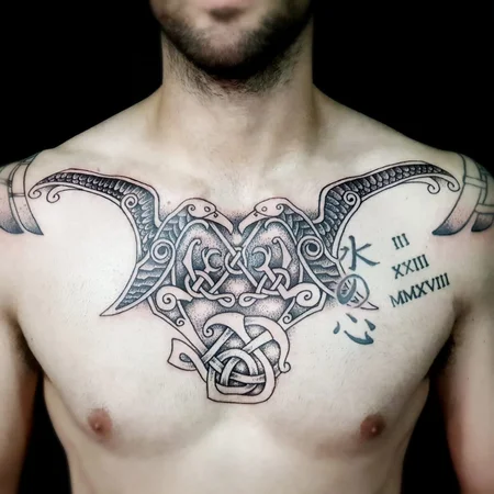 Celtic style tattoo on the chest for men