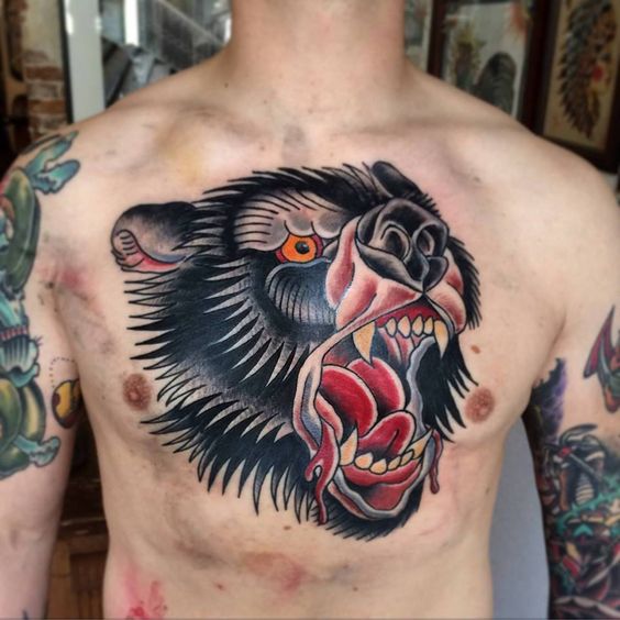 Color chest tattoo for men