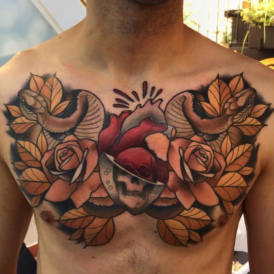 Color chest tattoo for men