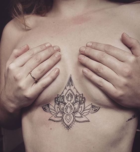 Lotus tattoo on the chest for women