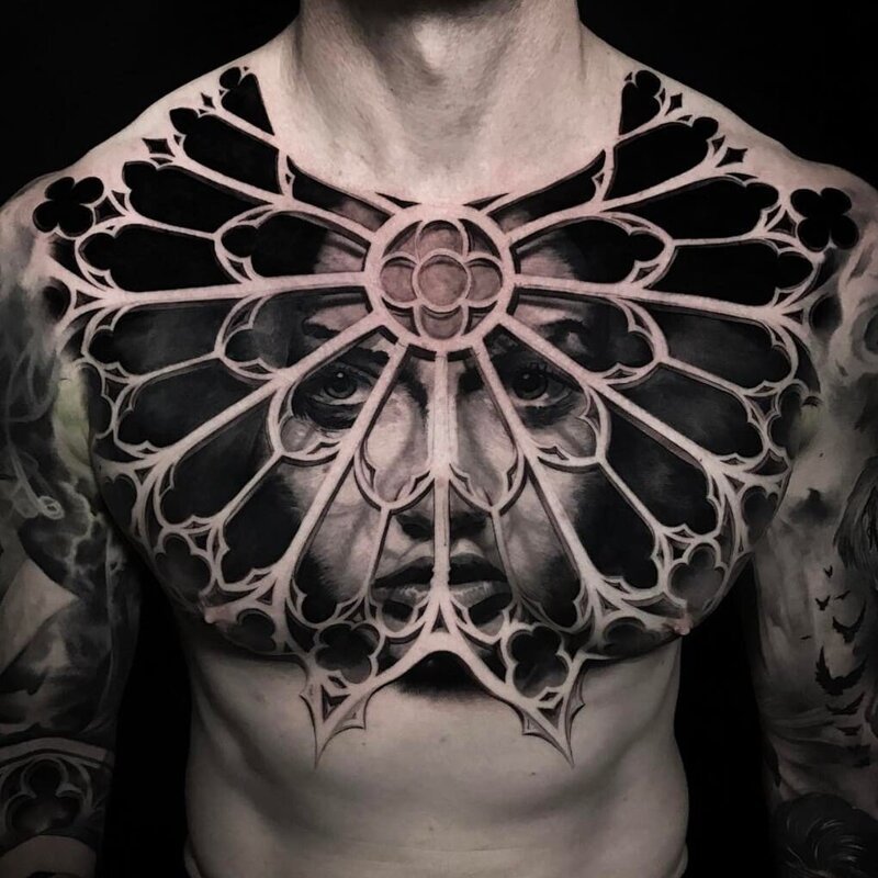 Large chest tattoo for men