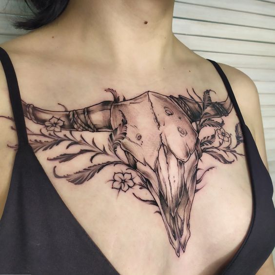 Large chest tattoo for women