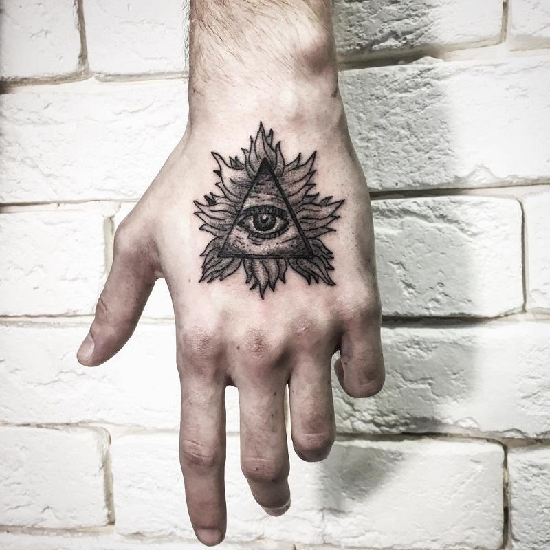 Eye tattoo on the wrist for men