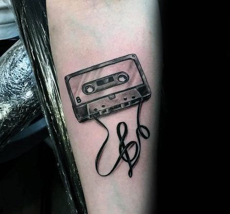 Tattoo a cassette tape on the forearm for men