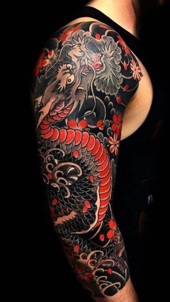 Japan style tattoo on the arm for men