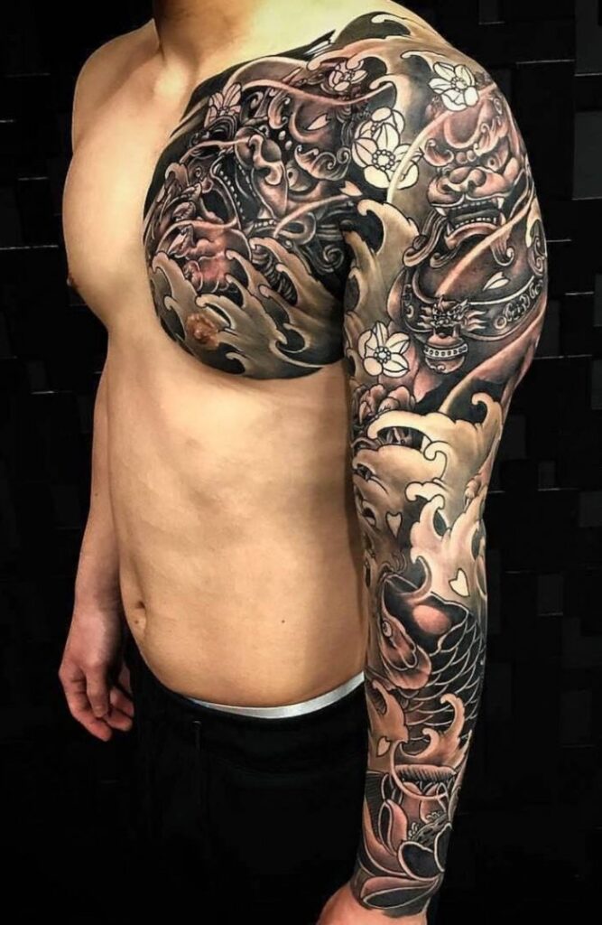 Japan style tattoo on the arm for men