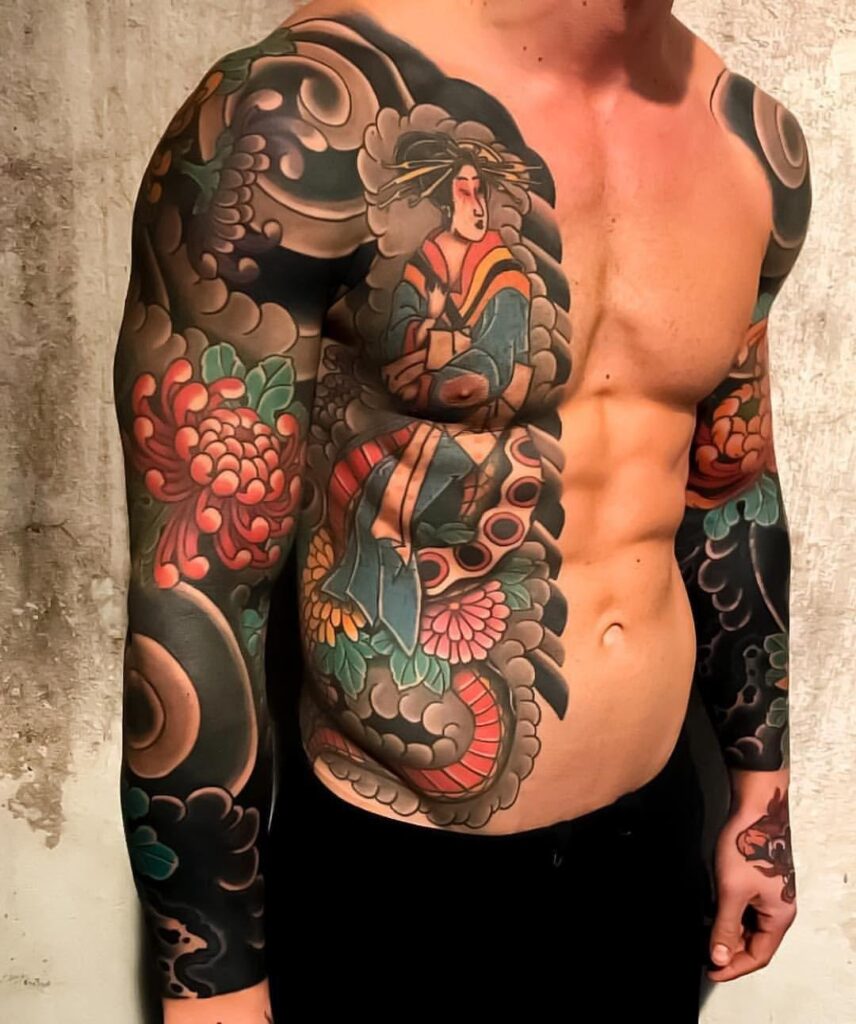 Japan style tattoo on the arm for men