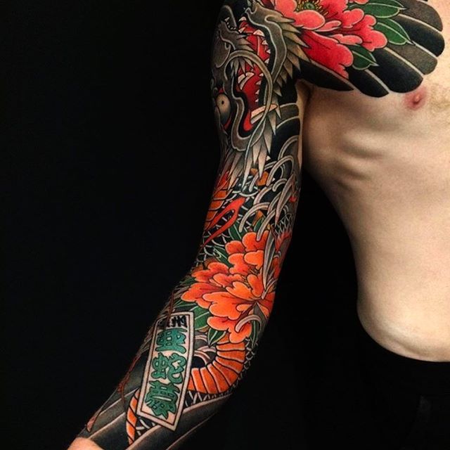 Japan style tattoo on the arm for men