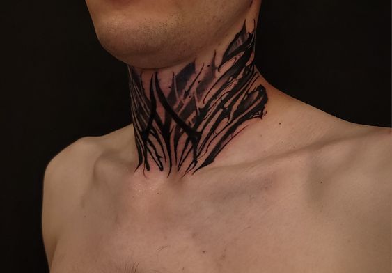 Lettering style tattoos on the neck for men