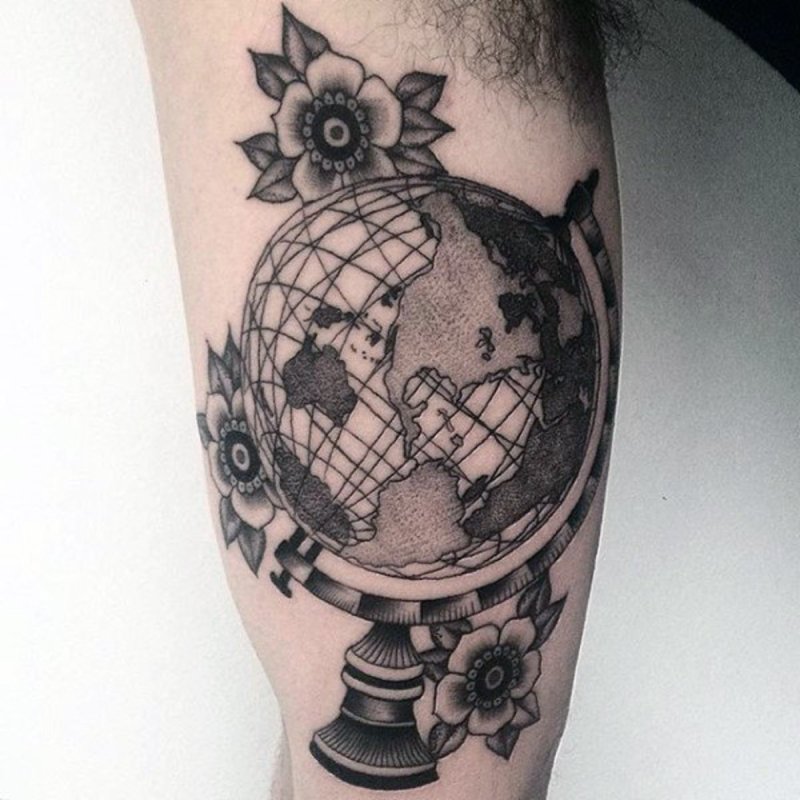 Globe tattoo on biceps for men