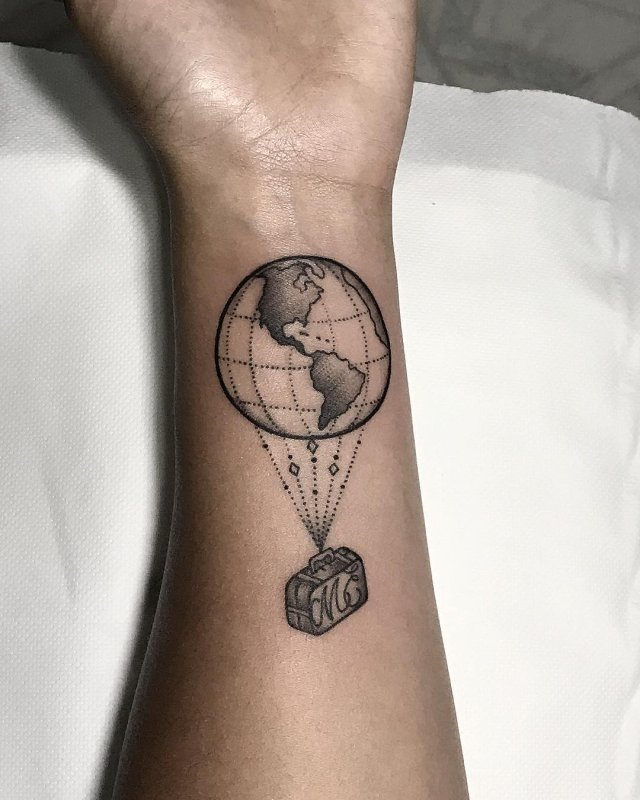 Globe tattoo on forearm for men