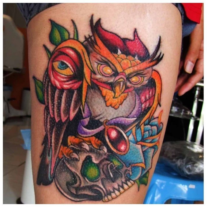 New-school style tattoo on the hip for men