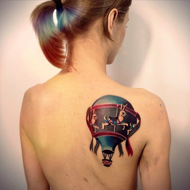 Balloon tattoo on the shoulder blade for women