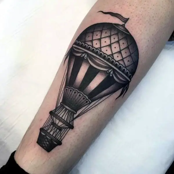 Balloon tattoo on leg for men