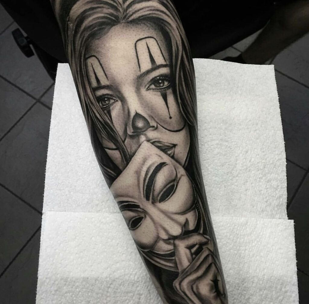 Chicano style tattoo on forearm for men