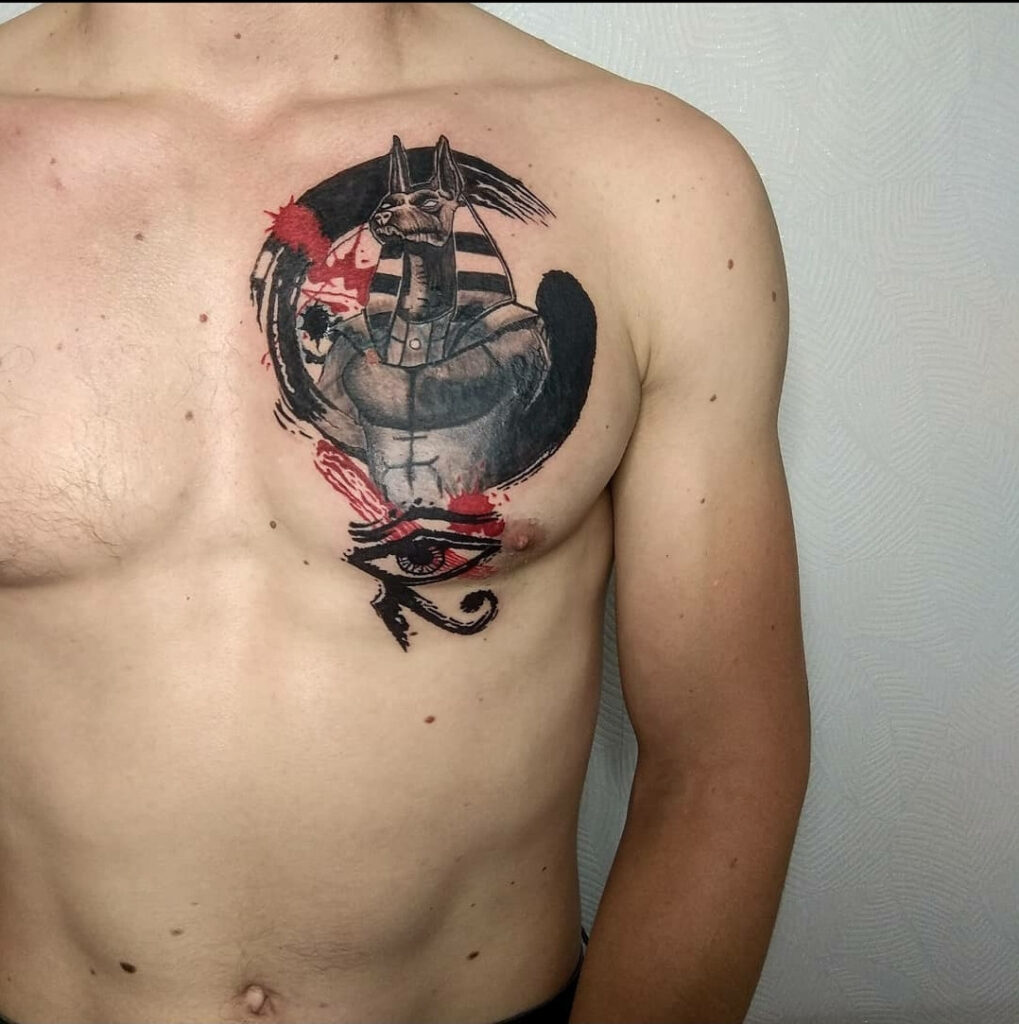 Anubis tattoo on chest for men