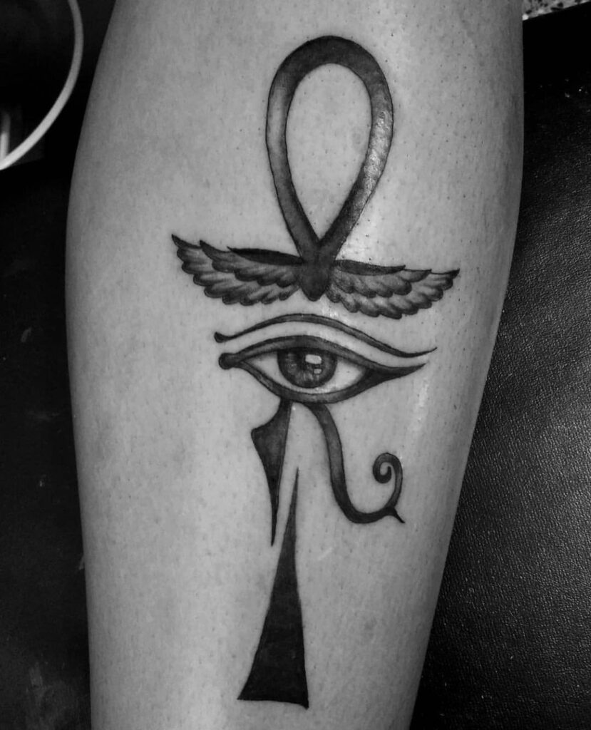 Ankh tattoo on the leg for men