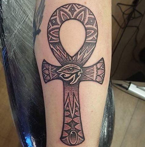 Ankh tattoo on the leg for men