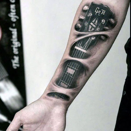 Guitar tattoo on forearm for men