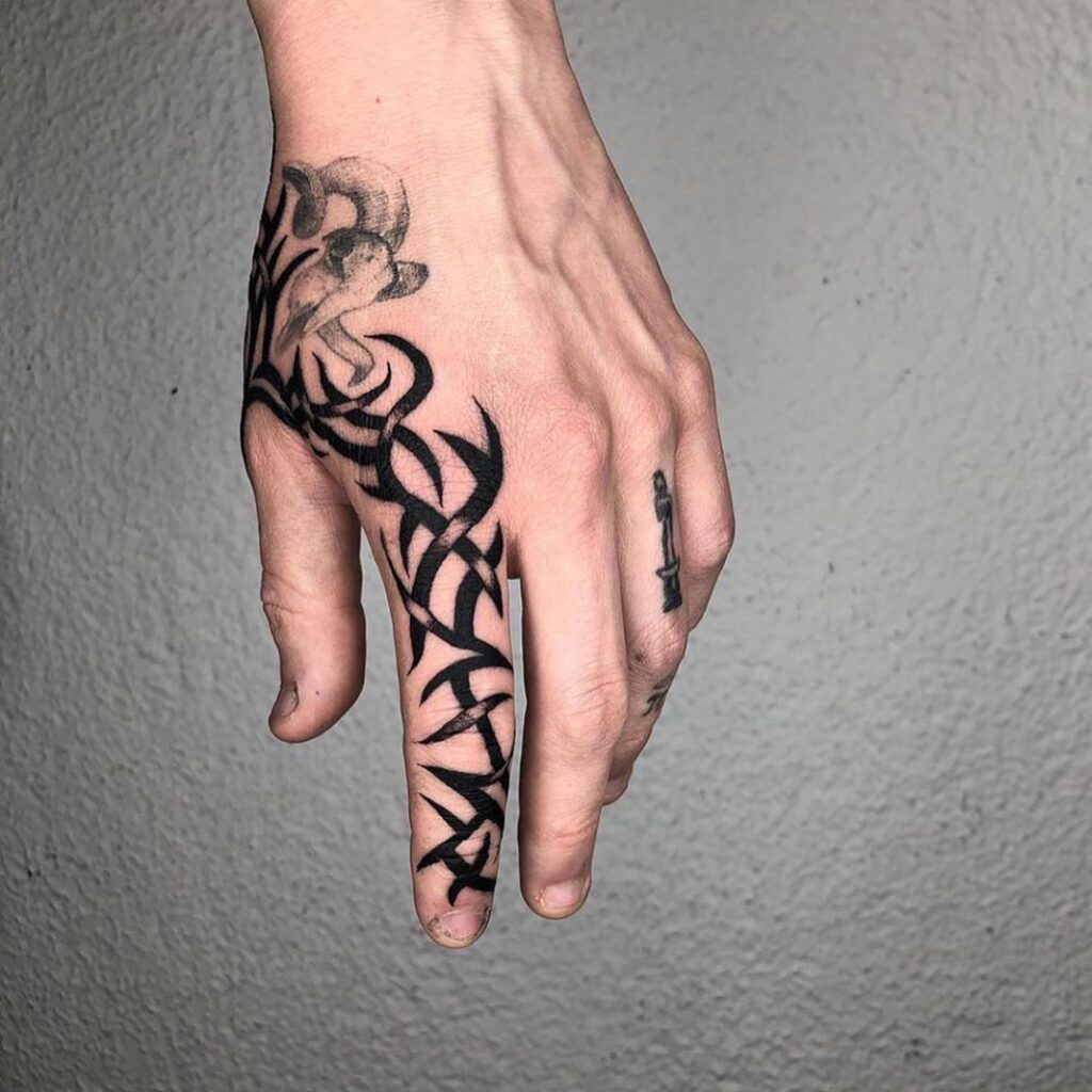 Polynesian style tattoo on the hand for men