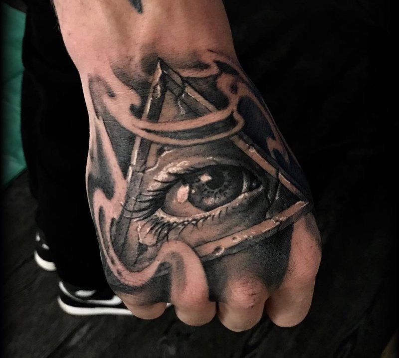 Eye tattoo on the hand for men