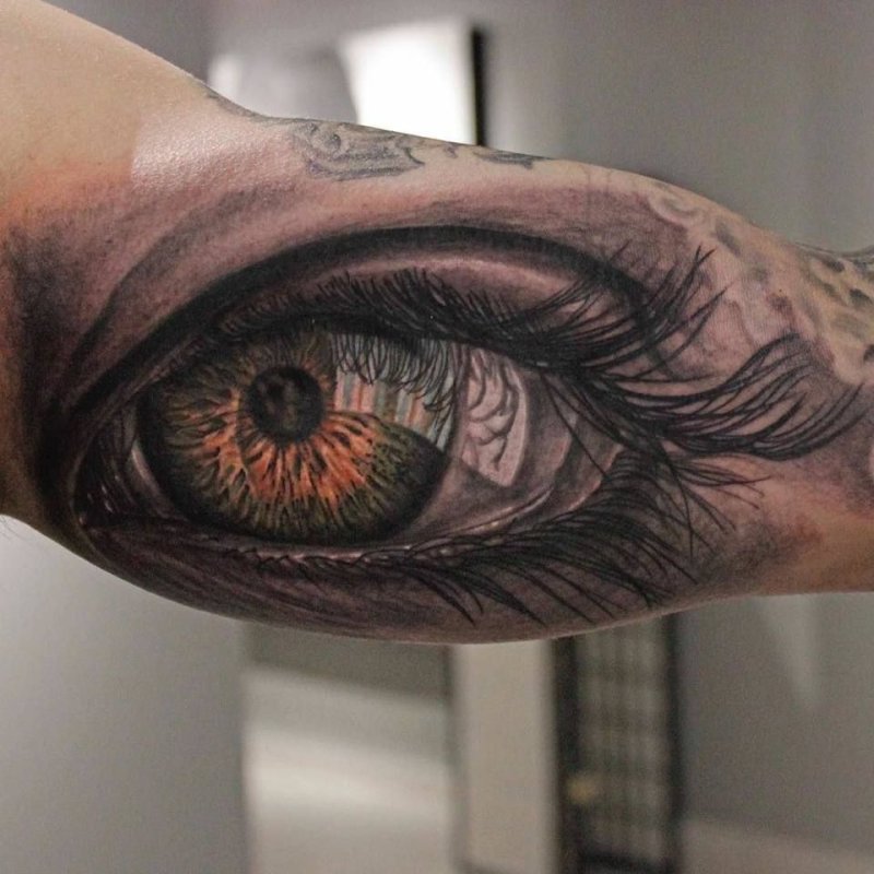 Eye tattoo on arm for men