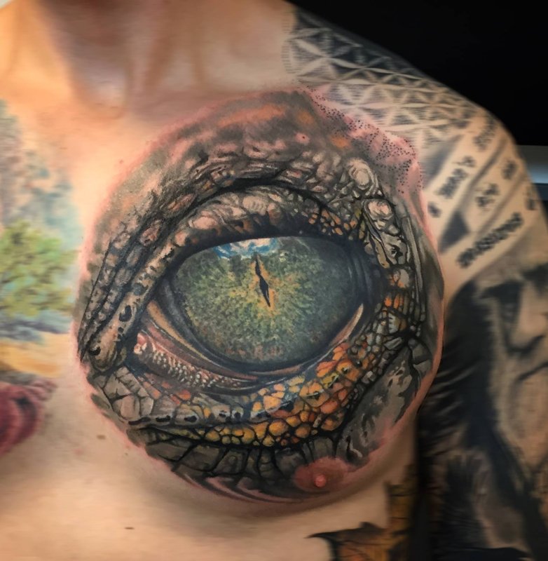 Eye tattoo on chest for men