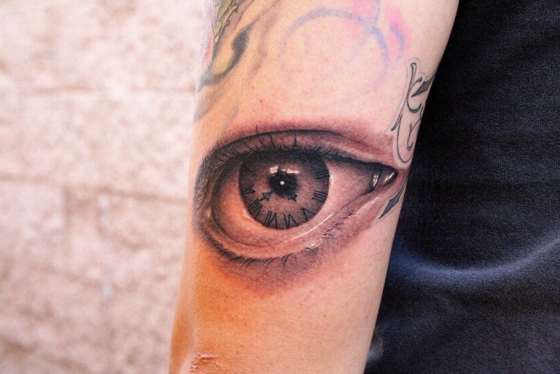 Eye tattoo on arm for women