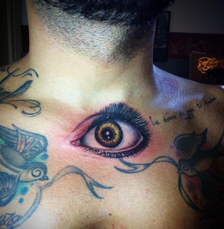 Eye tattoo on chest for men