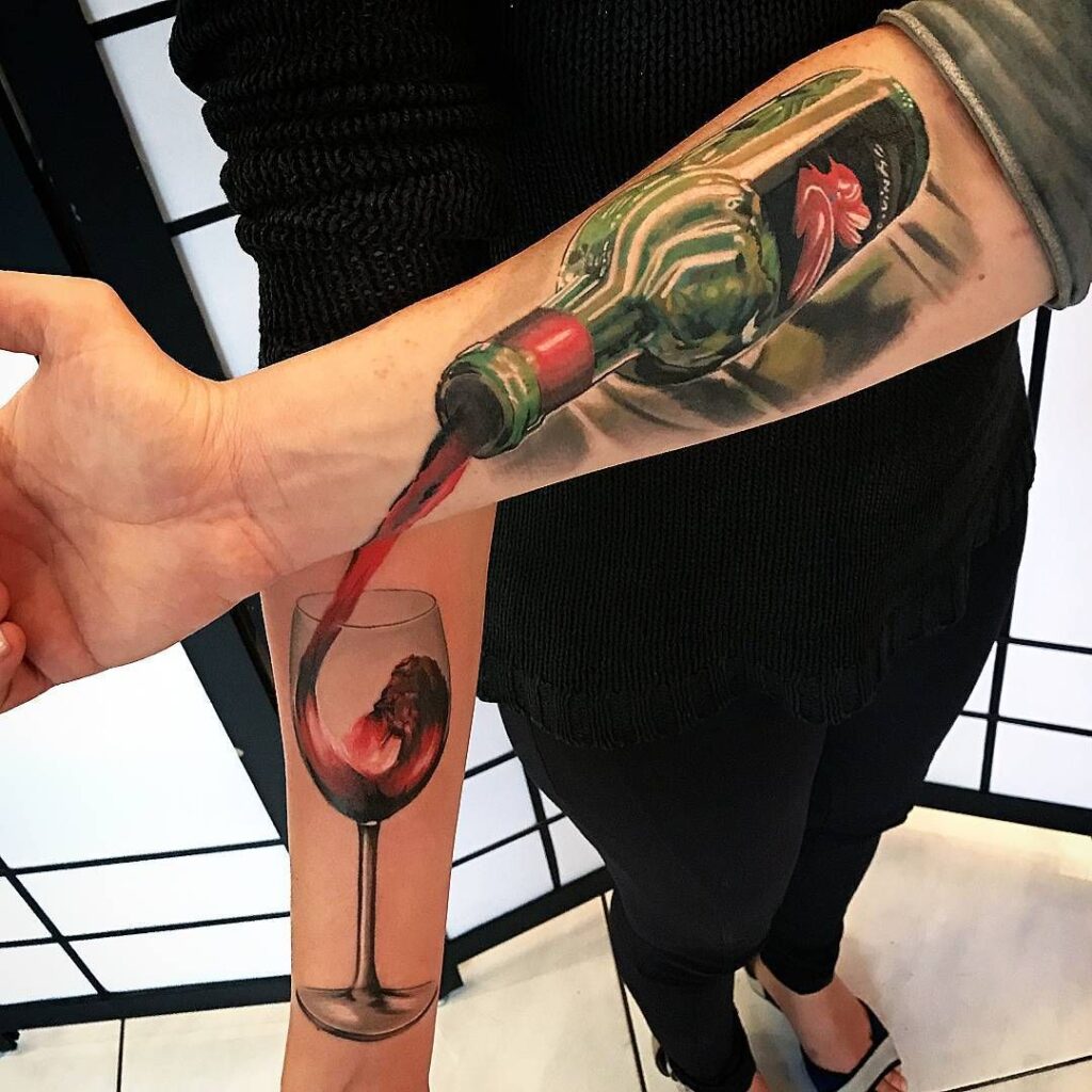 Wine tattoo on forearm for women