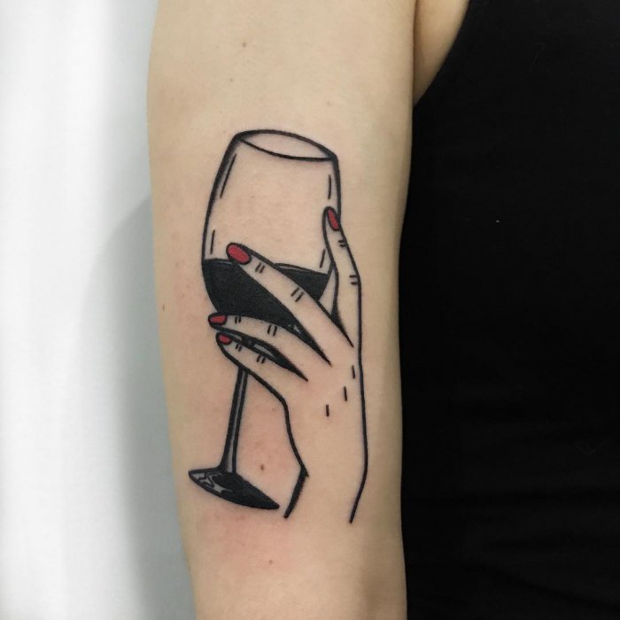 Wine tattoo on the shoulder for women