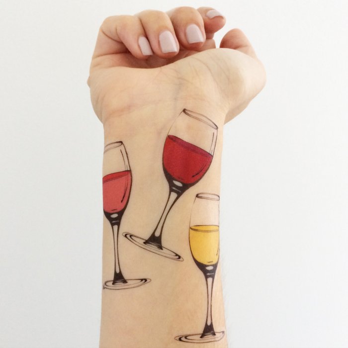 Three wine glasses tattoo on forearm for women