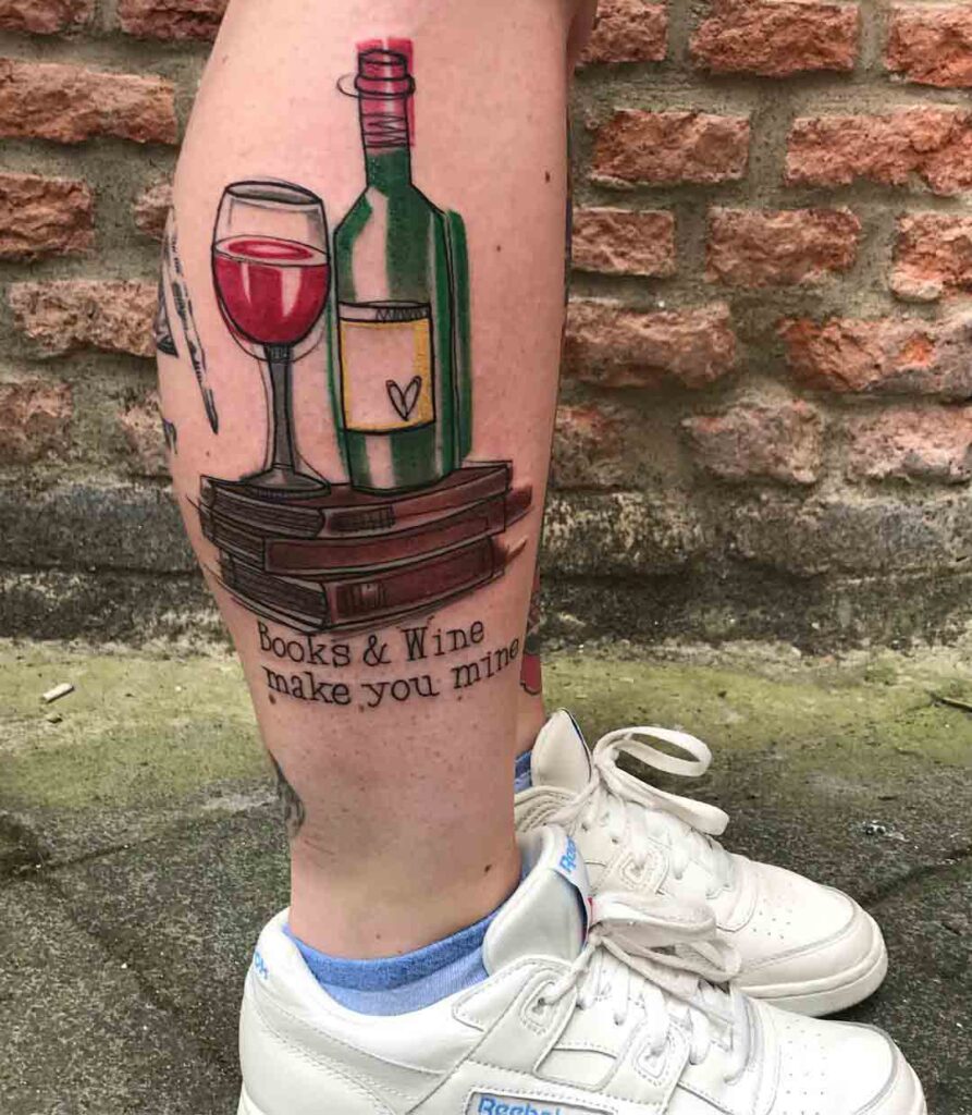 Wine tattoo on the shin for men